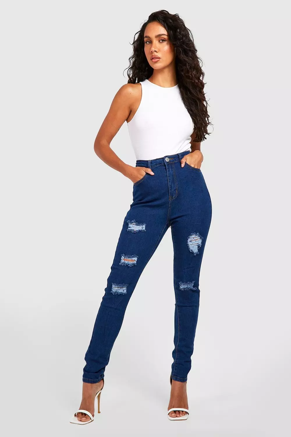 Basics High Waisted Extreme Ripped Skinny Jeans